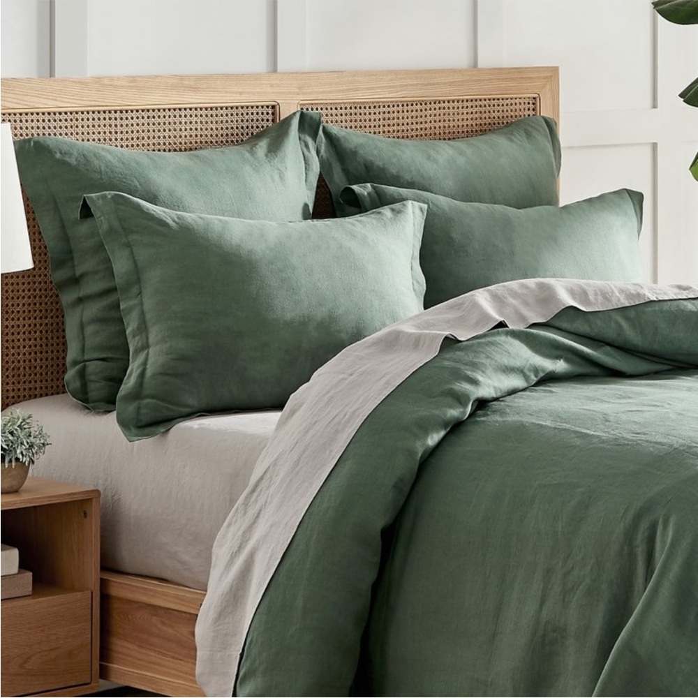 2!!!! LEVTEX washed linen standard shams -forest green -standard